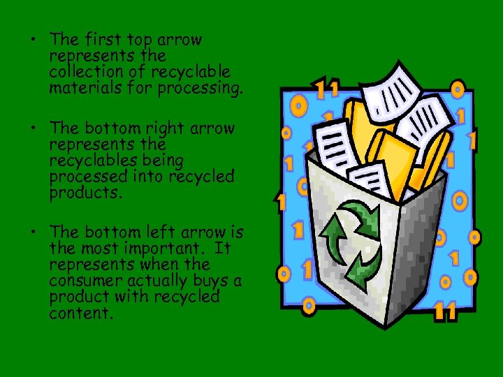  • The first top arrow represents the collection of recyclable materials for processing.