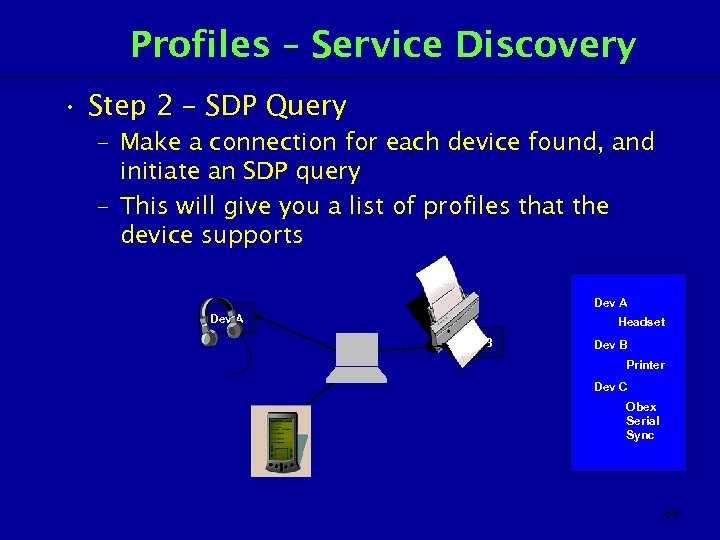 Profiles – Service Discovery • Step 2 – SDP Query – Make a connection