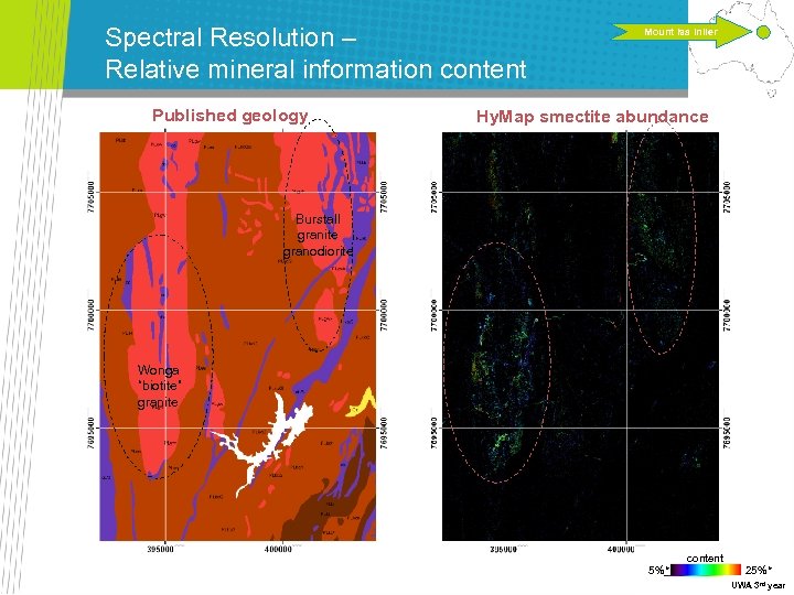 Spectral Resolution – Relative mineral information content Published geology ASTER Al. OH content ASTER
