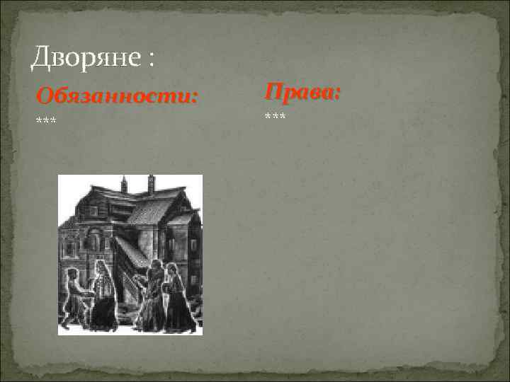 Дворяне : Обязанности: *** Права: *** 