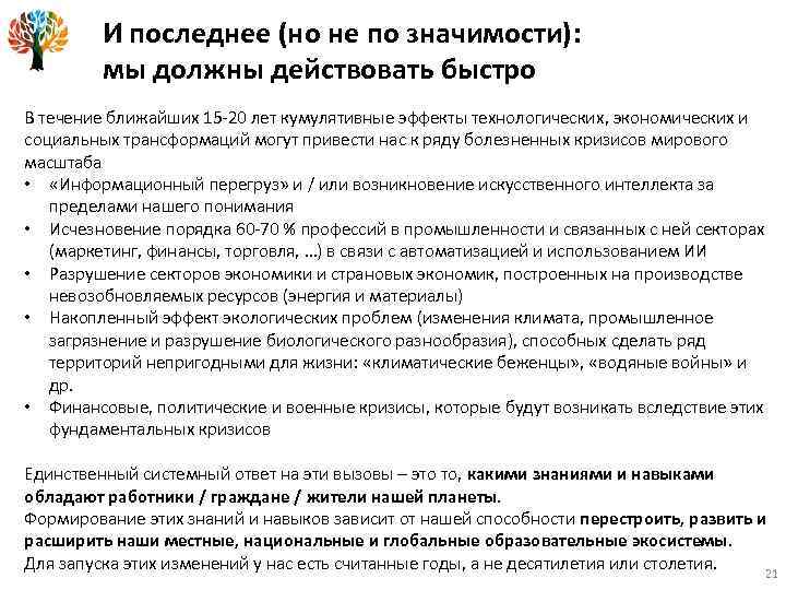 И последнее (но не по значимости): мы должны действовать быстро В течение ближайших 15