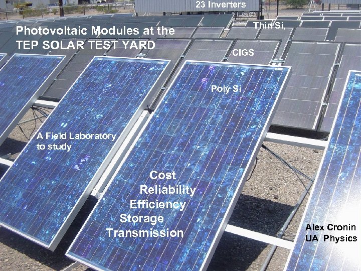 23 Inverters Photovoltaic Modules at the TEP SOLAR TEST YARD Thin Si, CIGS Poly