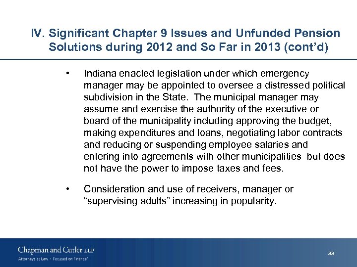 IV. Significant Chapter 9 Issues and Unfunded Pension Solutions during 2012 and So Far