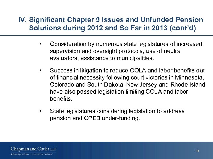 IV. Significant Chapter 9 Issues and Unfunded Pension Solutions during 2012 and So Far