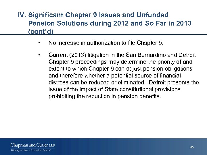 IV. Significant Chapter 9 Issues and Unfunded Pension Solutions during 2012 and So Far