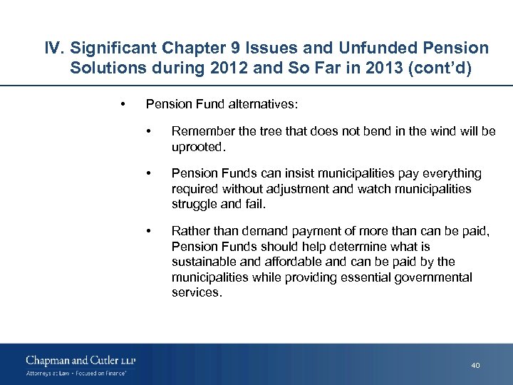 IV. Significant Chapter 9 Issues and Unfunded Pension Solutions during 2012 and So Far