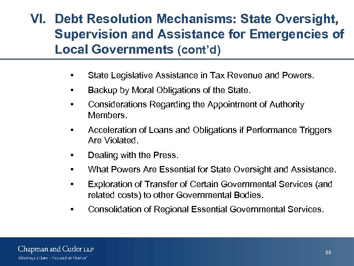 VI. Debt Resolution Mechanisms: State Oversight, Supervision and Assistance for Emergencies of Local Governments
