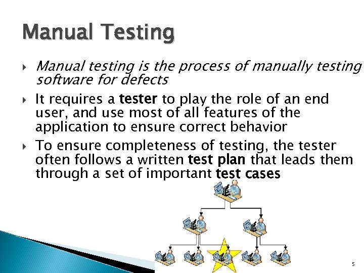 Manual Testing Manual testing is the process of manually testing software for defects It