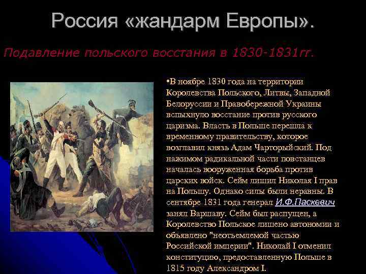 Подавление Восстания в Польше 1831. Польское восстание 1830 итоги.