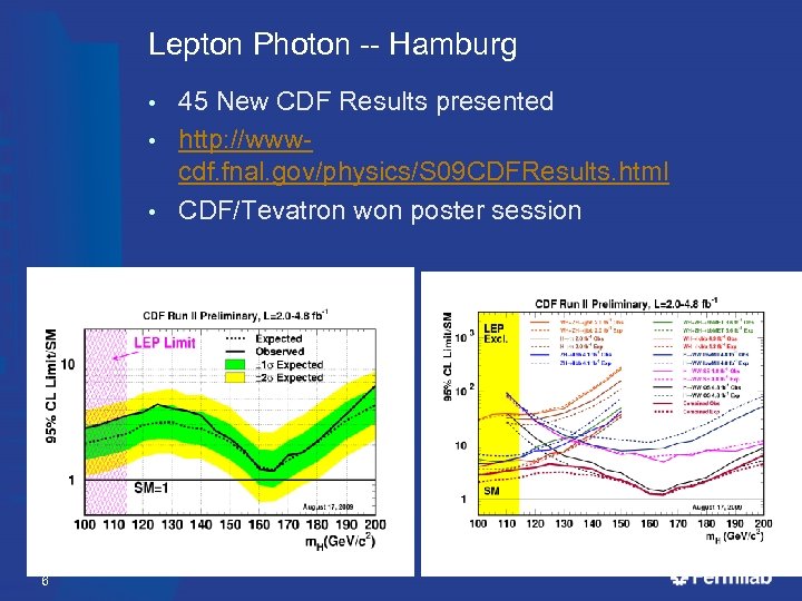 Lepton Photon -- Hamburg 45 New CDF Results presented • http: //wwwcdf. fnal. gov/physics/S