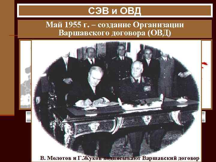 СЭВ и ОВД Май 1955 г. – создание Организации Варшавского договора (ОВД) Болгария Венгрия