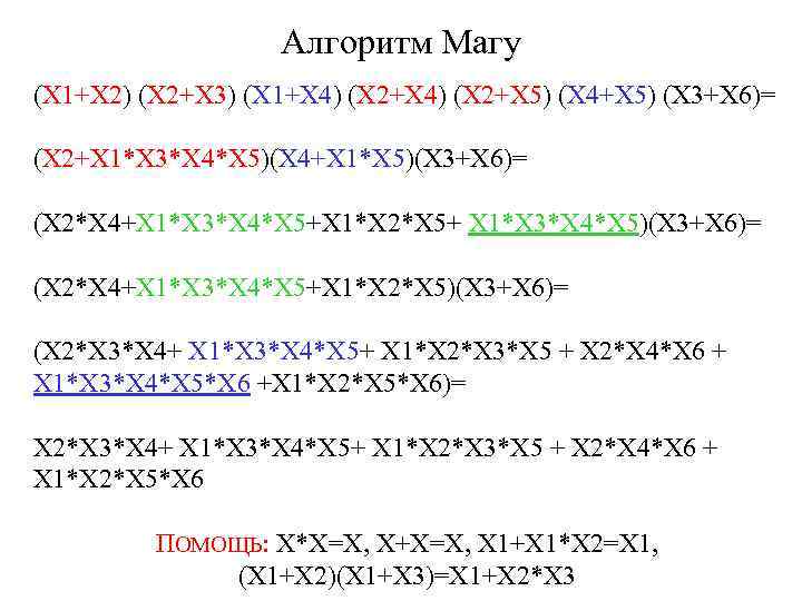 Алгоритм Магу (X 1+X 2) (X 2+X 3) (X 1+X 4) (X 2+X 5)