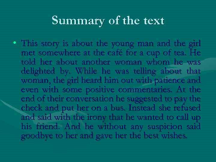 The Last Tea By Dorothy Parker Summary