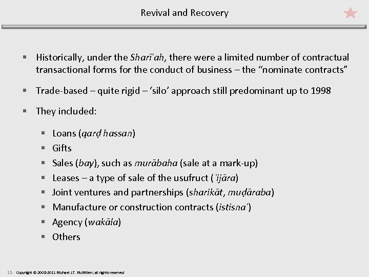 Revival and Recovery § Historically, under the Sharīʿah, there were a limited number of