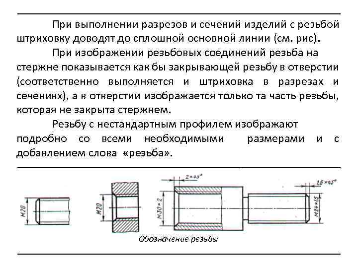 Изображение резьбы в соединении