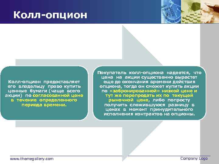 Колл-опцион предоставляет его владельцу право купить ценные бумаги (чаще всего акции) по согласованной цене
