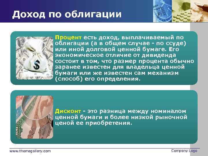 Доход по облигации Процент есть доход, выплачиваемый по облигации (а в общем случае -