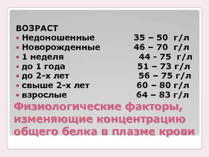 ВОЗРАСТ Недоношенные Новорожденные 1 неделя до 1 года до 2 -х лет свыше 2