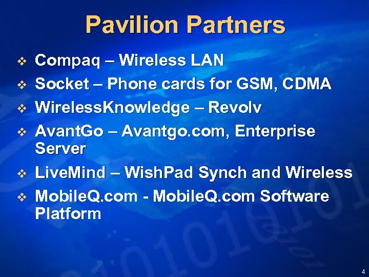 Pavilion Partners v v v Compaq – Wireless LAN Socket – Phone cards for