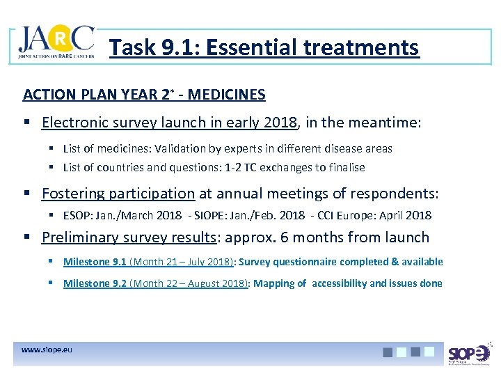 Task 9. 1: Essential treatments ACTION PLAN YEAR 2* - MEDICINES § Electronic survey