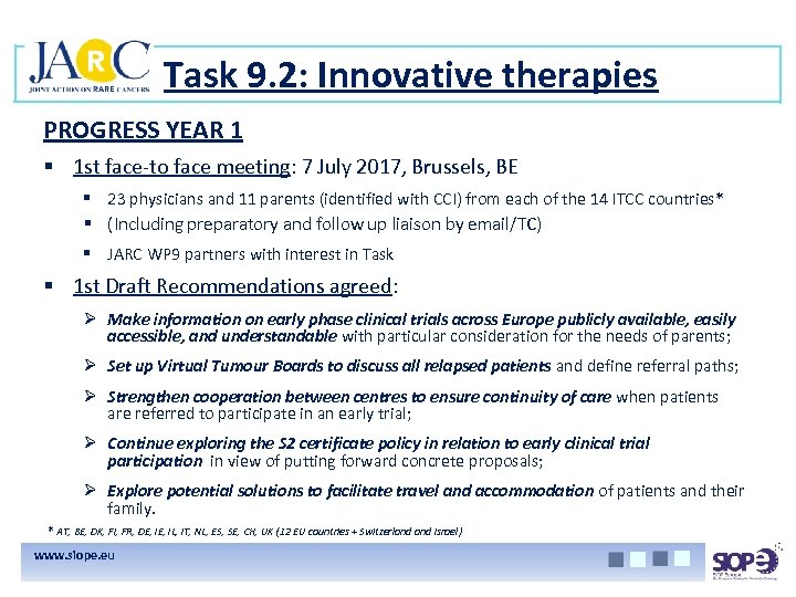 Task 9. 2: Innovative therapies PROGRESS YEAR 1 § 1 st face-to face meeting: