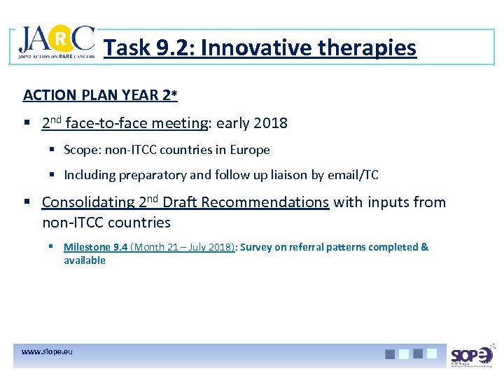 Task 9. 2: Innovative therapies ACTION PLAN YEAR 2* § 2 nd face-to-face meeting: