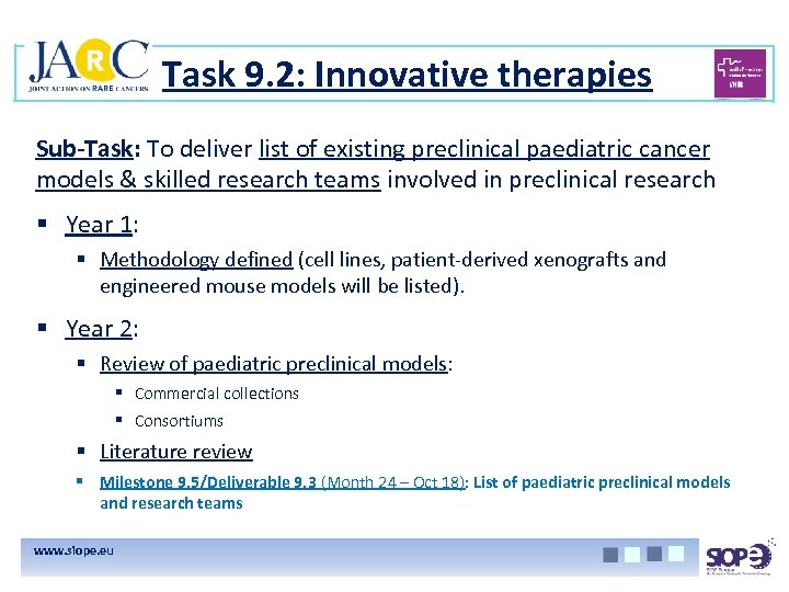 Task 9. 2: Innovative therapies Sub-Task: To deliver list of existing preclinical paediatric cancer