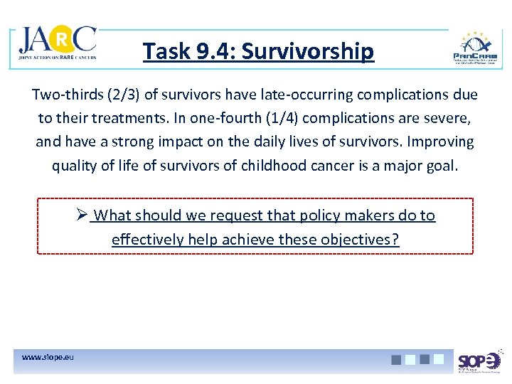 Task 9. 4: Survivorship Two-thirds (2/3) of survivors have late-occurring complications due to their