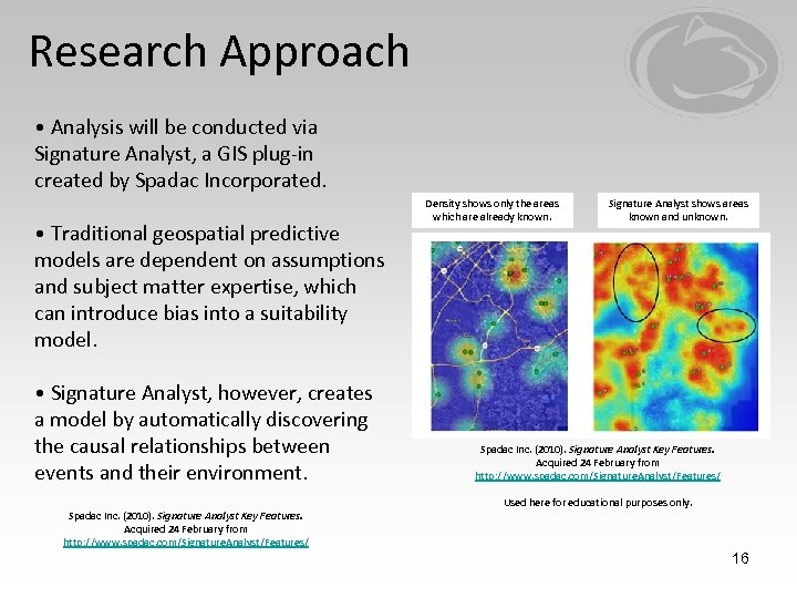 Research Approach • Analysis will be conducted via Signature Analyst, a GIS plug-in created