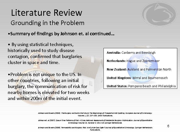 Literature Review Grounding in the Problem • Summary of findings by Johnson et. al