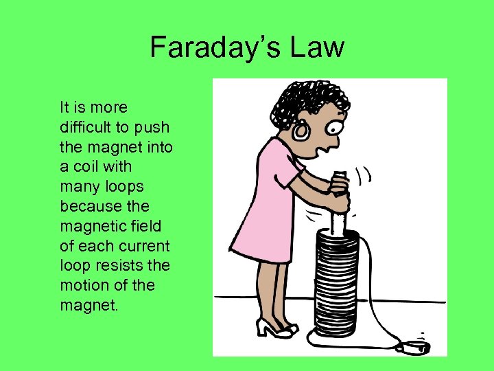 Faraday’s Law It is more difficult to push the magnet into a coil with