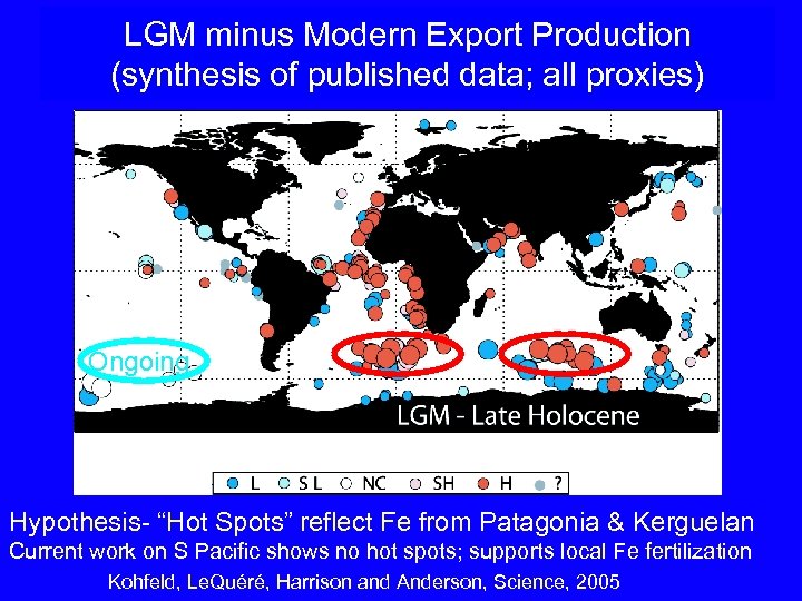 LGM minus Modern Export Production (synthesis of published data; all proxies) Ongoing Hypothesis- “Hot