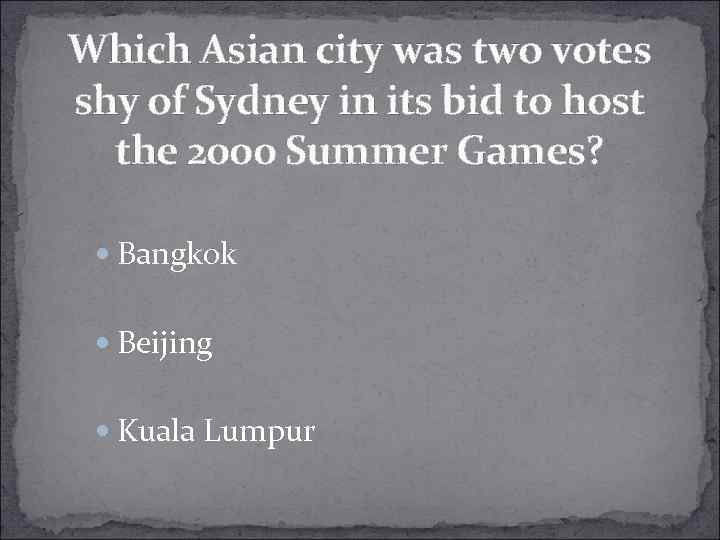 Which Asian city was two votes shy of Sydney in its bid to host