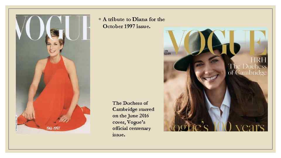 ◦ A tribute to Diana for the October 1997 issue. The Duchess of Cambridge