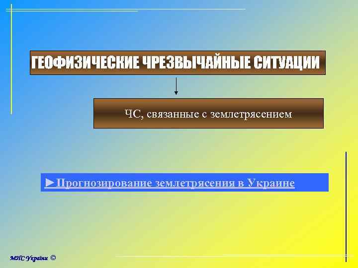 ГЕОФИЗИЧЕСКИЕ ЧРЕЗВЫЧАЙНЫЕ СИТУАЦИИ ЧС, связанные с землетрясением ►Прогнозирование землетрясения в Украине 