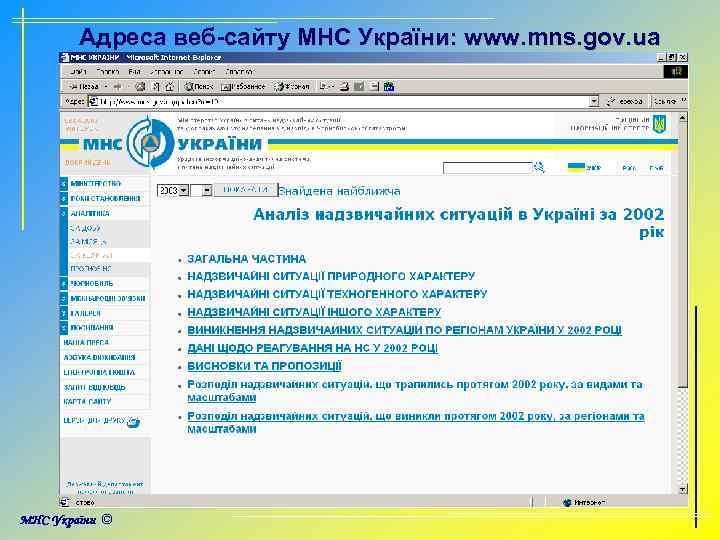 Адреса веб-сайту МНС України: www. mns. gov. ua 