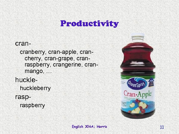 Productivity cranberry, cran-apple, crancherry, cran-grape, cranraspberry, crangerine, cranmango, … huckleberry raspberry English 306 A;