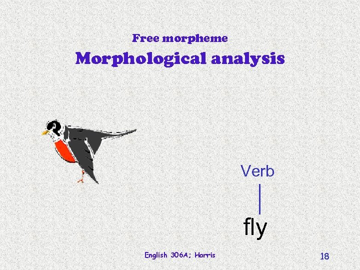 Free morpheme Morphological analysis Verb fly English 306 A; Harris 18 