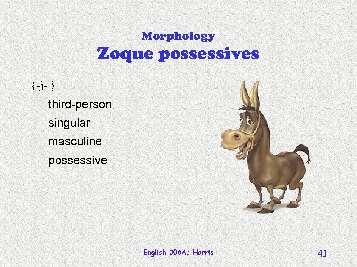 Morphology Zoque possessives {-j- } third-person singular masculine possessive English 306 A; Harris 41