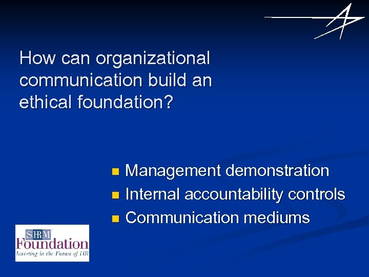 How can organizational communication build an ethical foundation? Management demonstration n Internal accountability controls