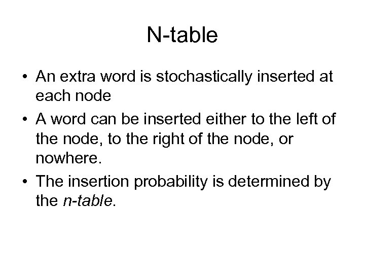 N-table • An extra word is stochastically inserted at each node • A word