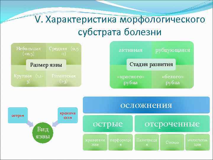 V. Характеристика морфологического субстрата болезни Небольшая (<0, 5) Средняя (0, 5 -1) активная Стадия