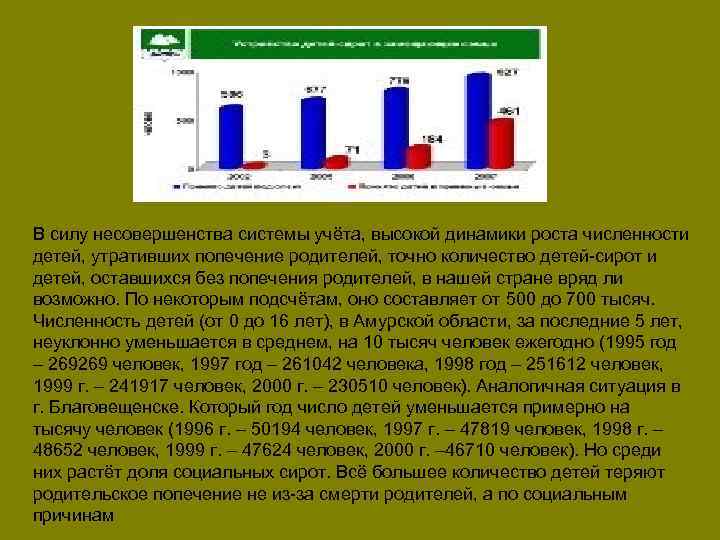 В силу несовершенства системы учёта, высокой динамики роста численности детей, утративших попечение родителей, точно