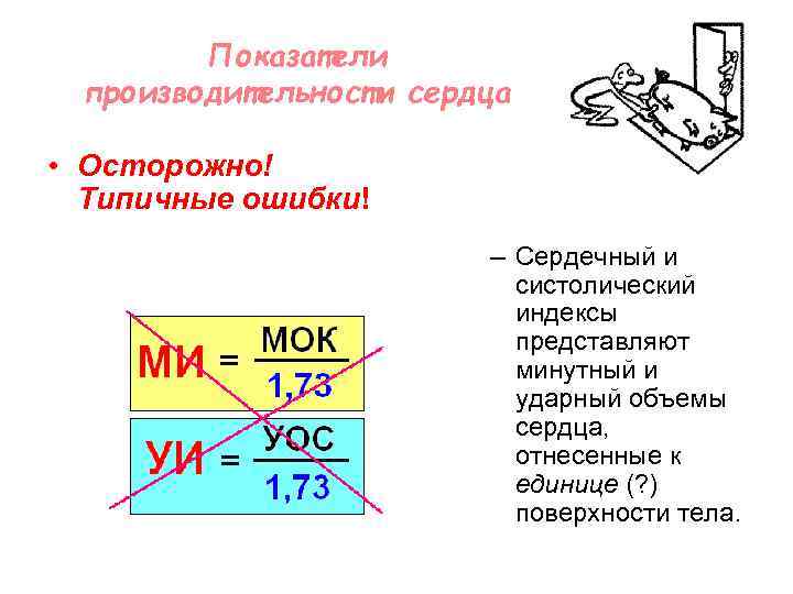 Показатели производительности сердца • Осторожно! Типичные ошибки! – Сердечный и систолический индексы представляют минутный