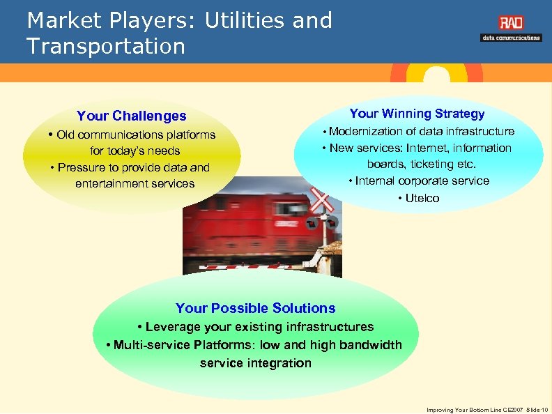 Market Players: Utilities and Transportation Your Challenges Your Winning Strategy • Old communications platforms