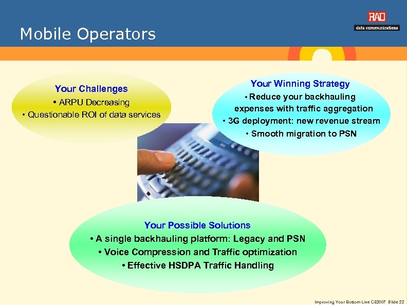 Mobile Operators Your Challenges • ARPU Decreasing • Questionable ROI of data services Your