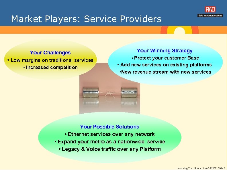 Market Players: Service Providers Your Challenges • Low margins on traditional services • Increased