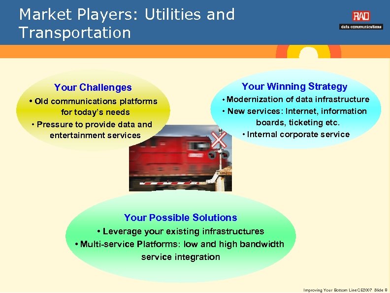 Market Players: Utilities and Transportation Your Challenges Your Winning Strategy • Old communications platforms