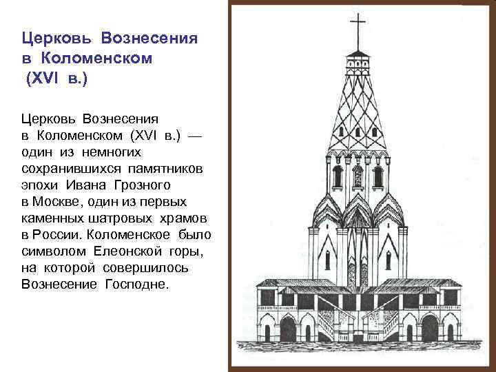 Церковь Вознесения в Коломенском (XVI в. ) Церковь Вознесения в Коломенском (XVI в. )