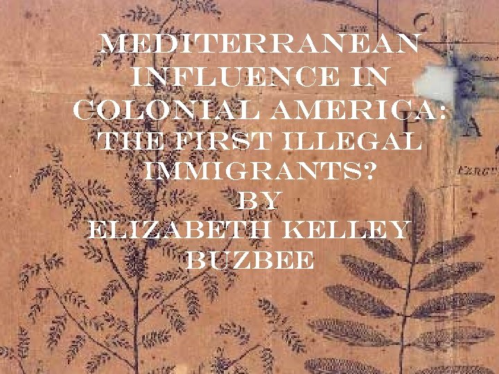 Mediterranean Influence in Colonial America: the first illegal immigrants? by Elizabeth Kelley Buzbee 